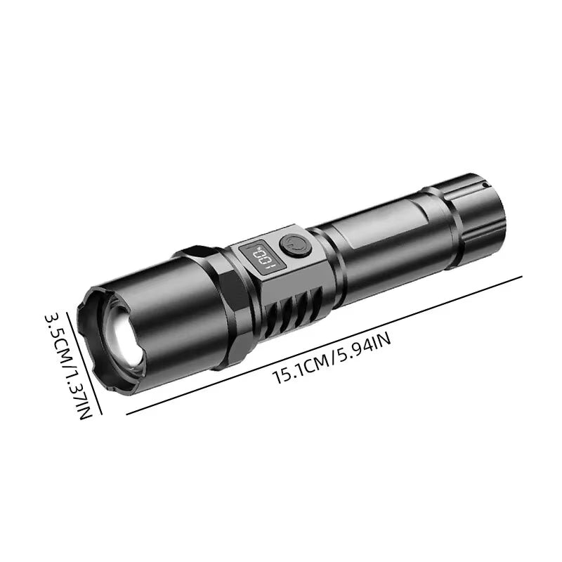 1PC Multi-Functional Outdoor Strong Light LED Long-Range Telescopic Zoom Flashlight, Plastic USB Rechargeable Flashlight