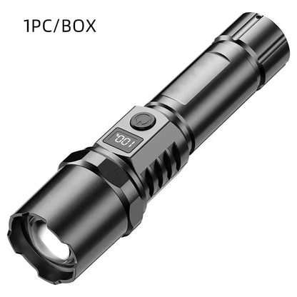 1PC Multi-Functional Outdoor Strong Light LED Long-Range Telescopic Zoom Flashlight, Plastic USB Rechargeable Flashlight