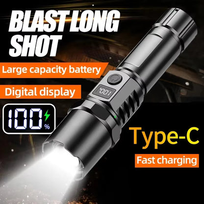 1PC Multi-Functional Outdoor Strong Light LED Long-Range Telescopic Zoom Flashlight, Plastic USB Rechargeable Flashlight